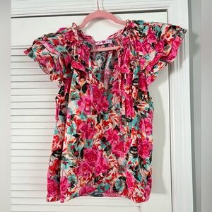 Buddy Love Pink and Teal Floral Blouse